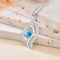 TOUPOP Sterling Silver Turquoise Double Heart Pendant Necklace-0-3