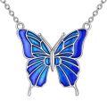 wholesale 925 Sterling Silver Blue Abalone Shell Butterfly Pendant Necklace for Women Girls Gifts Jewelry (45cm)-0-0