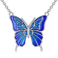 wholesale 925 Sterling Silver Blue Butterfly Necklace Pendant-Butterfly-04