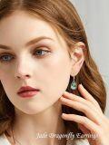wholesale 925 Sterling Silver 925 Green Jade Teardrop Dangle Earrings with Lotus Flower Design for Women-0-1