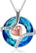 wholesale TOUPOP Jewelry For Her Sterling Silver Forever Love Heart Pendant Necklace With Blue Circle Crystal For Women Jewelry Birthday Anniversary Christmas Gifts -0-0