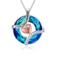 TOUPOP Sterling Silver Blue Crystal Forever Love Heart Pendant Necklace-undefined