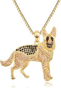 wholesale Gold 925 Sterling Silver German Shepherd CZ Pendant Necklace for Pet Lovers-German Shepherd