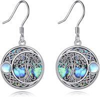 wholesale 925 Sterling Silver Abalone Shell Moonstone Celtic Tree Of Life Drop Earrings-Celtic Moonstone