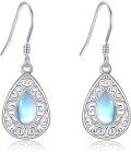 wholesale 925 Sterling Silver Teardrop Moonstone & Amethyst Filigree Dangle Earrings-0-0