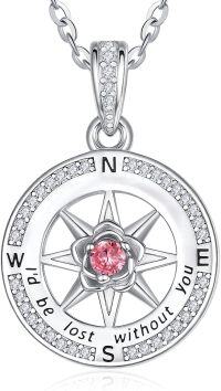 wholesale Sterling Silver Birthstone Compass Necklace for Women Gift Idea-10-Oct