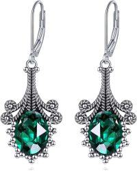 wholesale 925 Sterling Silver Moonstone Moss Agate Lapis Larimar Emerald Peridot Opal Dangle Earrings-Emerald