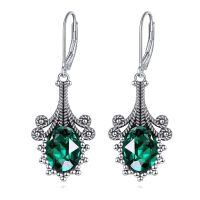 wholesale 925 Sterling Silver Green Drop Earrings Wholesale With Braided Details And Floral Accents-Emerald