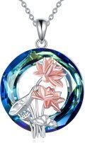 wholesale 925 Sterling Silver Lotus Flower Metal Crystal Pendant Necklace for Women Girls -0-0