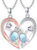 wholesale 925 Sterling Silver Heart-Shaped Moonstone Mother Daughter Necklaces - Matching Pendants for Mom and Me Gifts-0-0