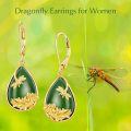 wholesale 925 Sterling Silver Green Chalcedony Dragonfly Lotus Drop Earrings Gold Plated-0-2