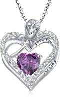 wholesale 925 Sterling Silver Double Heart Rose Necklace With 12 Birthstone Jewelry Birthday Anniversary Christmas Gifts For Her Wife Girlfriend Mom -0-0