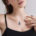 wholesale 925 Sterling Silver Evil Eye Hamsa Hand Pendant Necklace with Blue Crystal and Moon Design-0-4