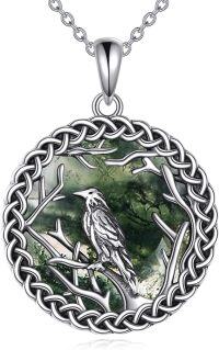 wholesale 925 Sterling Silver Raven Pendant Necklace Gothic Nature Jewelry for Women-Moss Agate
