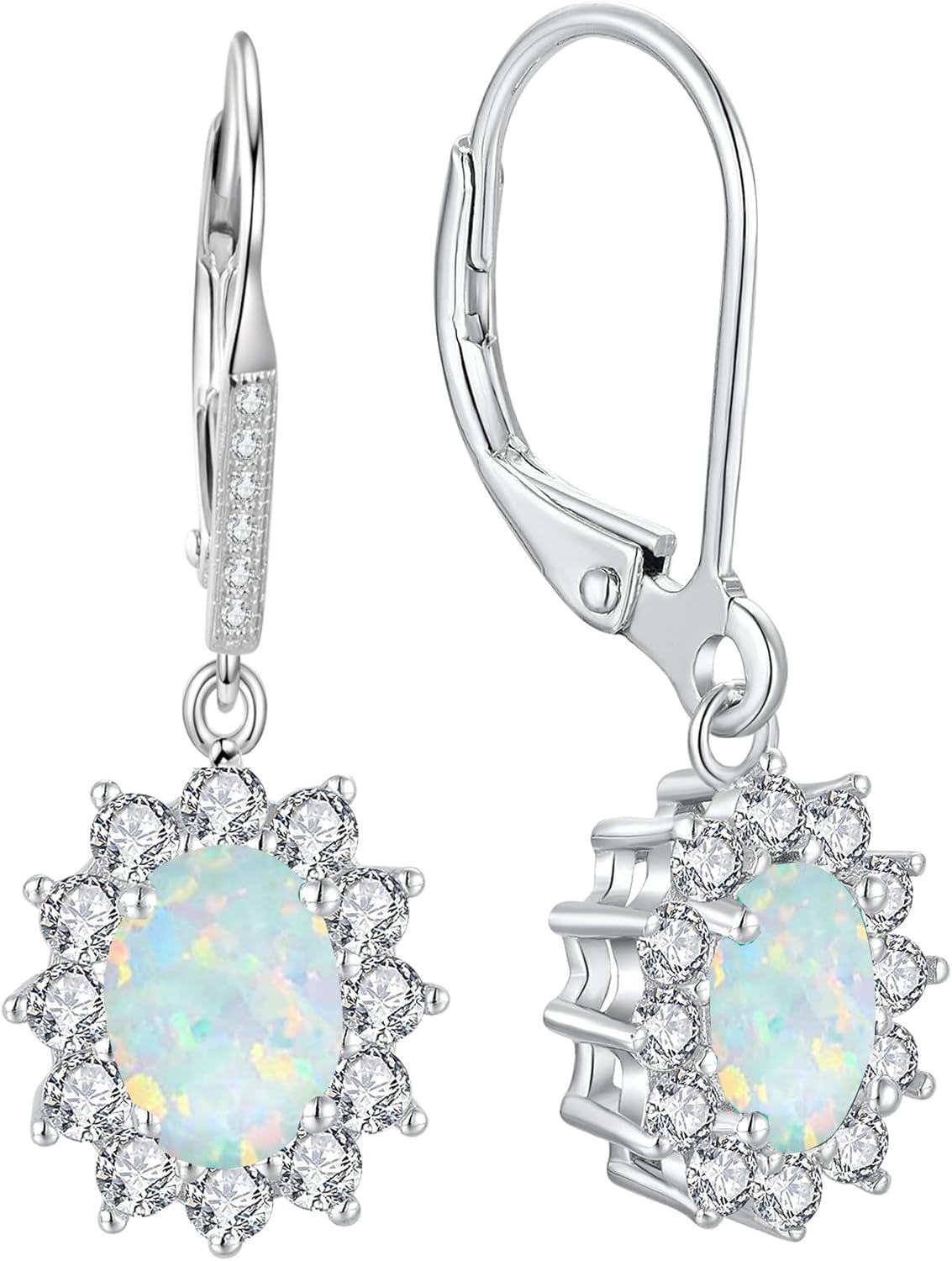 wholesale 925 Sterling Silver Oval Cut Birthstone Dangle Leverback Earrings for Women Mom-October Birthstone Earrings
