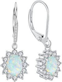 wholesale Sterling Silver Oval Cut Birthstone Dangle Leverback Earrings for Women Mom-October Birthstone Earrings