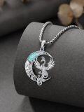 wholesale 925 Sterling Silver Phoenix in Turquoise Crescent Moon Pendant Necklace-0-2