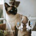 wholesale Sterling Silver Red Heart Cute Cat Dangle Earrings for Women-0-11