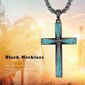 wholesale 925 Sterling Silver Black Plated Blue Stone Inlay Cross Pendant Necklaces for Men Christian Gifts-0-5