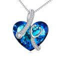wholesale 925 Sterling Silver Blue Heart Pendant Necklace With Crystal Accents-0-0