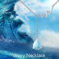 wholesale 925 Sterling Silver Wave Pendant Necklace With Blue Teardrop Stone-0-2