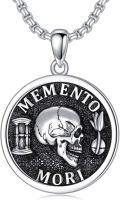 wholesale 925 Sterling Silver Gothic Skull Memento Mori Pendant Necklace with 24 Chain - Stoic  for Men & Women-0-0