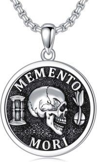 wholesale 925 Sterling Silver Gothic Skull Memento Mori Pendant Necklace with 24 Chain - Stoic  for Men & Women-Memento Mori-1
