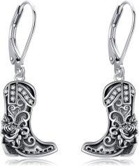 wholesale 925 Sterling Silver Cowboy Boots Drop Earrings with Rhinestones Gift for Her-Boot