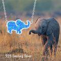 wholesale 925 Sterling Silver Blue Fire Opal Elephant Pendant Necklace Good Luck Charm s for Women Girls-0-5