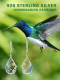 wholesale 925 Sterling Silver Enamel Flower Hummingbird Drop Earrings-0-5