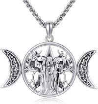 wholesale 925 Sterling Silver Triple Moon Goddess Tree of Life Pendant Wiccan Amulet Necklace Jewelry for Women Girls Gift 48cm Chain Length -Triple Moon Goddess Pentagram