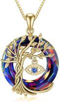 wholesale Sterling Silver Crystal Evil Eye Tree of Life Pendant Necklace - Gold Plated-0-42