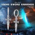 wholesale 925 Sterling Silver Celtic Knot Sword Cross Dangle Earring Set - Gothic Medieval Style Hoops for Men & Women-0-1