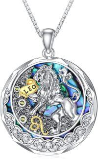 wholesale TOUPOP Leo Zodiac Necklace S925 Sterling Silver Constellation Pendant Astrology Horoscope Jewelry Peridot Birthstone Necklace Abalone Jewelry Birthday Gifts For Women -undefined