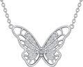 wholesale 925 Sterling Silver Butterfly Pendant Necklace with Cubic Zirconia - Vintage Bohemian Style Jewelry for Women Gifts-0-0