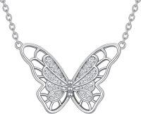wholesale 925 Sterling Silver Butterfly Pendant Necklace with Cubic Zirconia - Vintage Bohemian Style Jewelry for Women Gifts-Butterfly 2