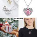 wholesale 925 Sterling Silver Pink Crystal Flower Heart Lockets Pendant Necklaces for Women and Girls with Adjustable Chain (Length: 46-73cm)-0-4