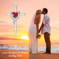 TOUPOP Sterling Silver Garnet Cross Necklace Heart Pendant January Birthstone Jewelry Gift-0-2
