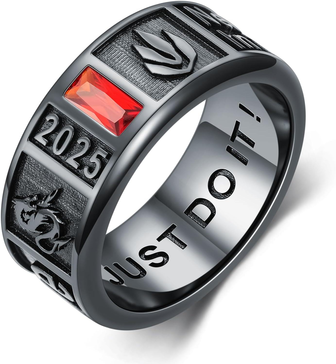 Sterling Silver Birthstone Men s Customizable Band Class Ring High School College Graduation Jewelry Gift 1 2 3 Pattern -Width-9.5mm\/ One Stone 3mm*6mm\/ Three Pattern # 3