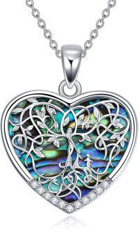 wholesale 925 Sterling Silver Abalone Shell & Diamond Tree of Life Heart Pendant Necklace for Women-2 Child