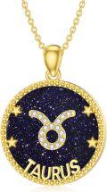 wholesale 14k Gold Plated Blue Sandstone Zodiac Necklace 12 Constellation Pendant for Women-0-17