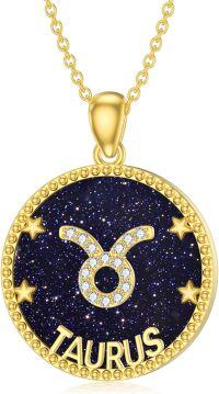 wholesale 14k Gold Plated Blue Sandstone Zodiac Necklace 12 Constellation Pendant for Women-Taurus (4.20-5.20)