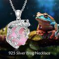 wholesale 925 Sterling Silver Moonstone Frog Necklace - 19mm Pink Opal Pendant, 18-20 Adjustable Chain, Hypoallergenic Gift for Women-0-2