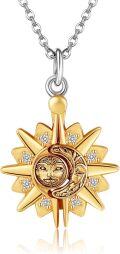 wholesale 925 Sterling Silver Sun and Moon Pendant with Cubic Zirconia Chain Necklace-0-0