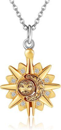 wholesale 925 Sterling Silver Sun and Moon Pendant with Cubic Zirconia Chain Necklace-sun