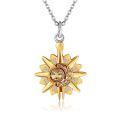 wholesale 925 Sterling Silver Sun and Moon Pendant with Cubic Zirconia Chain Necklace-0-0
