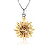 wholesale 925 Sterling Silver Sun and Moon Pendant with Cubic Zirconia Chain Necklace-sun