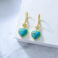 wholesale 925 Sterling Silver Natural Turquoise Heart Drop Earrings with Flower Accent - Vintage Style Leverback Jewelry for Women's Gifts-0-4