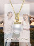 TOUPOP 14K Gold Pearl Necklace with Bow Heart Dolphin Pendant-0-3