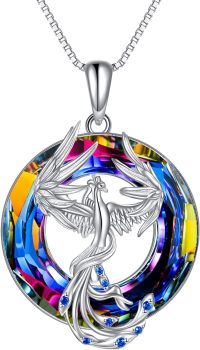 wholesale 925 Sterling Silver Rainbow Crystal Phoenix Pendant Necklaces - Renewal Nirvana Jewelry for Women-Rebirth Phoenix-Volcano